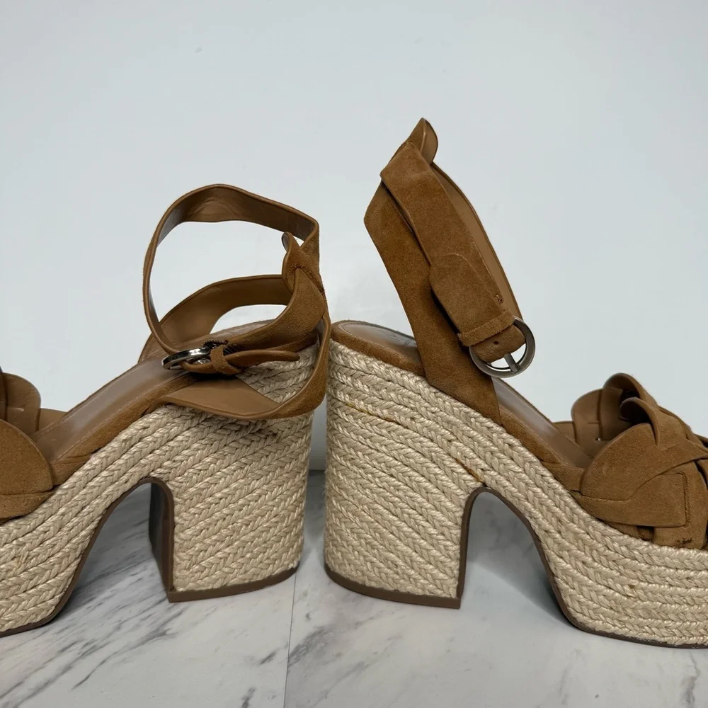Marc Fisher Oleta Brown Suede Espadrille Platform Heeled Sandal 8 1/2 M